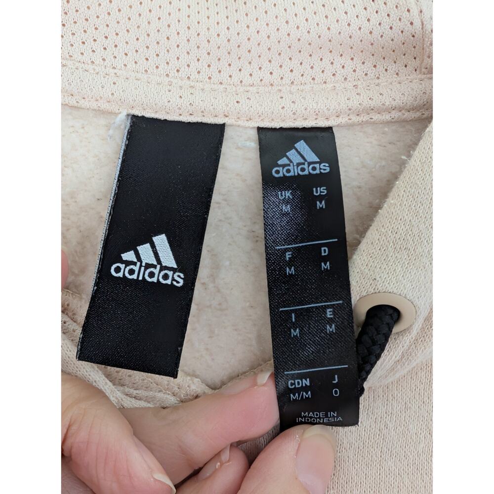 Men’s adidas Sport Pullover Fleece Hoodie Size Medium Tan & White - Picture 2 of 7